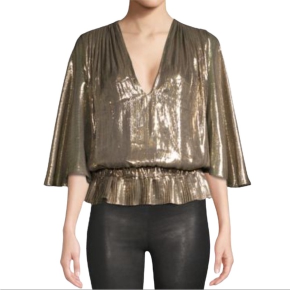RAMY BROOK Tonya gold Metallic V Neck Top Blouse - Picture 9 of 9